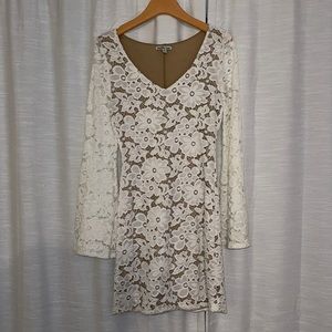 Lace White Long Sleeve Mini Dress